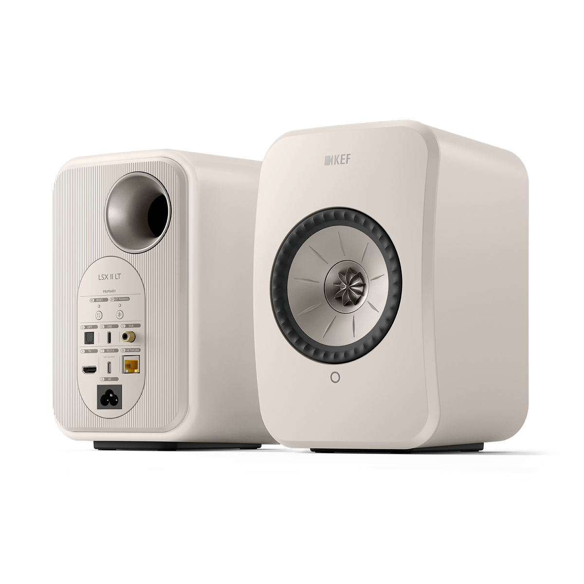 Loa KEF LSX II LT góc nhìn trước sau nghiêng để thấy tổng thể thiết kế